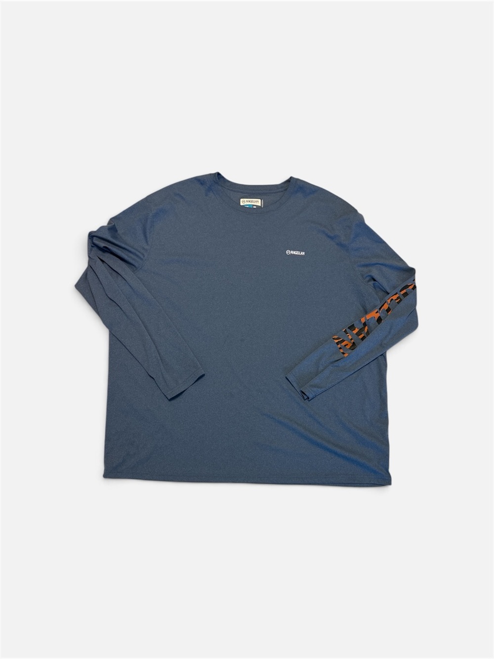 Magellan Outdoors Men's Navy Long Sleeve Tee with Orange Sleeve Accent